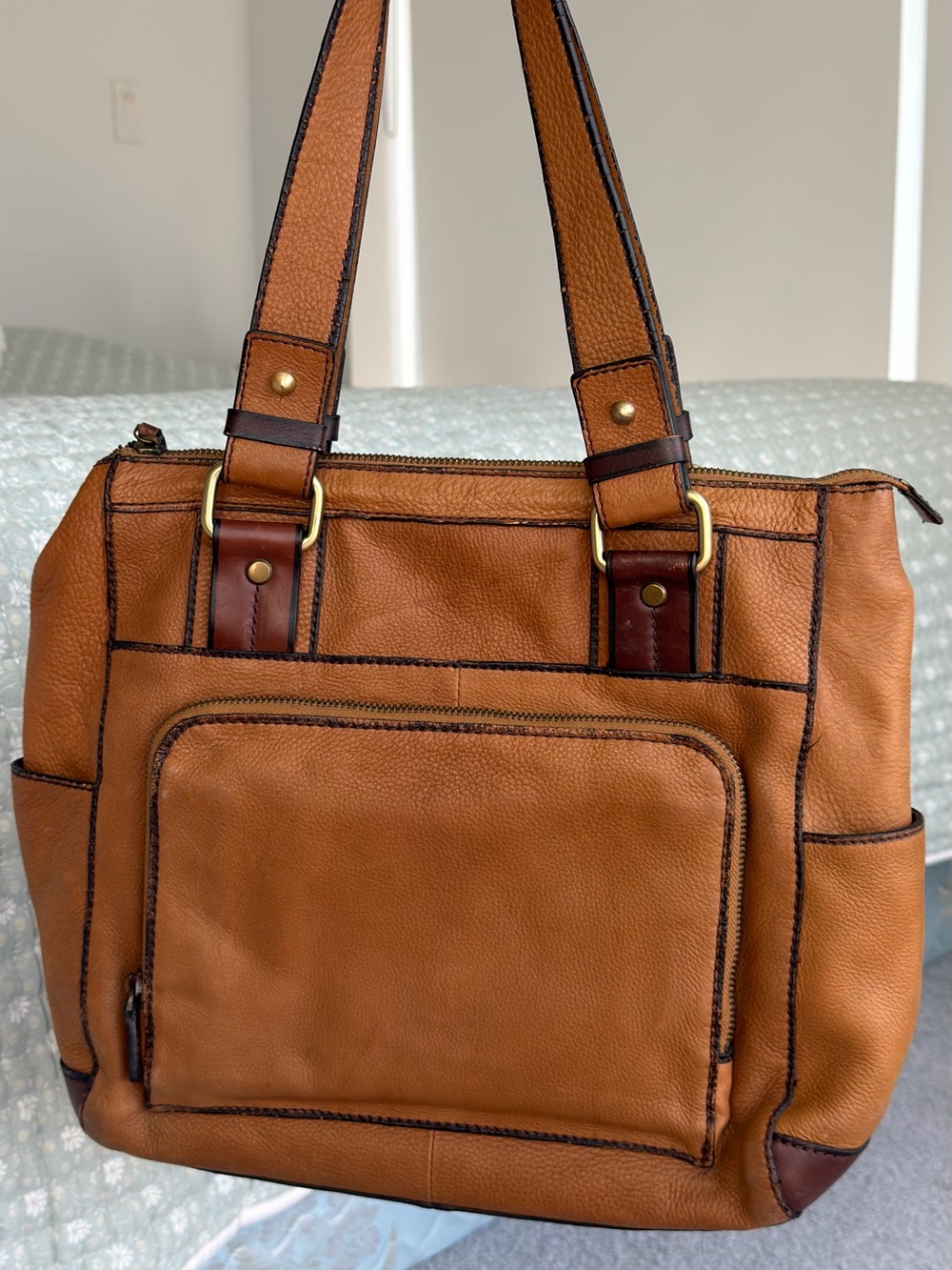 Danier Tan & Dark Brown Leather Shoulder Bag